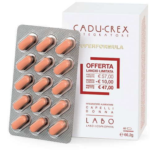 CADU-CREX SUPERFORMULA INTEGRATORE CAPELLI DONNA 60 COMPRESSE 60 G CADU-CREX SUPERFORMULA INTEGRATORE CAPELLI DONNA 60 COMPRESSE 60 G